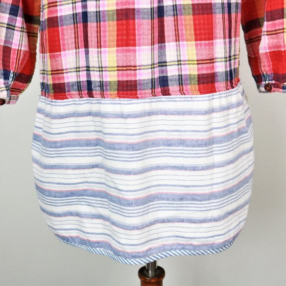 Niko and… Red Plaid Striped Button Front Floral Eyelet Tunic Women’s Size M - Picture 13 of 16